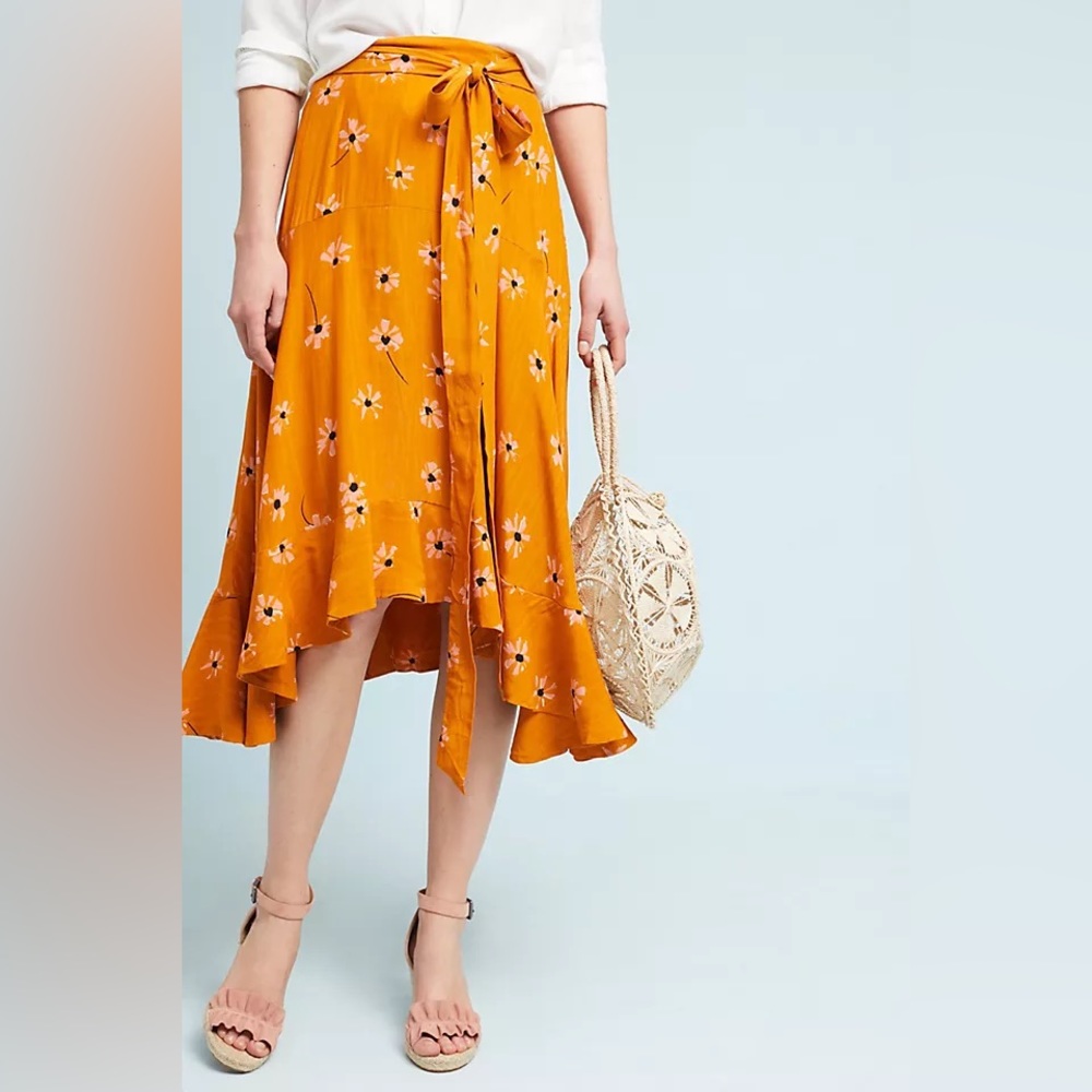 Faithfull the Brand Orange Floral Skirt